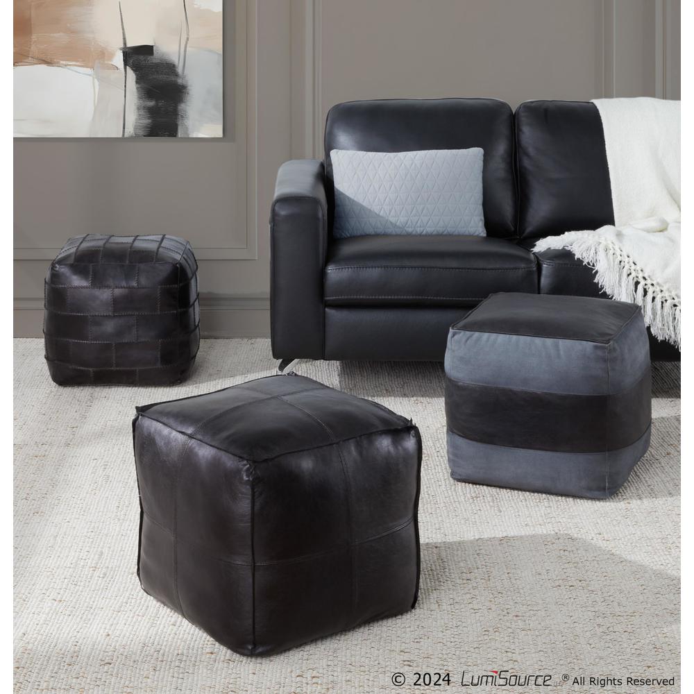Black Leather, Grey Canvas Cobbler Canvas Pouf. Picture 6