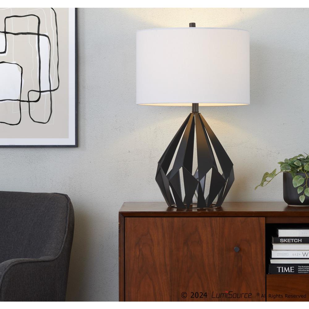 Matte Black Metal, White Linen Geome Tri 28" Metal Table Lamp - Set of 2. Picture 5