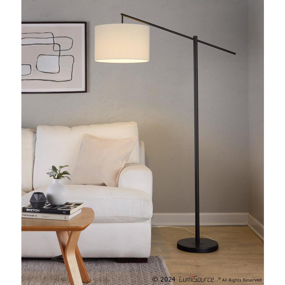 Matte Black Metal, Natural Linen Casper 69" Metal Floor Lamp. Picture 9