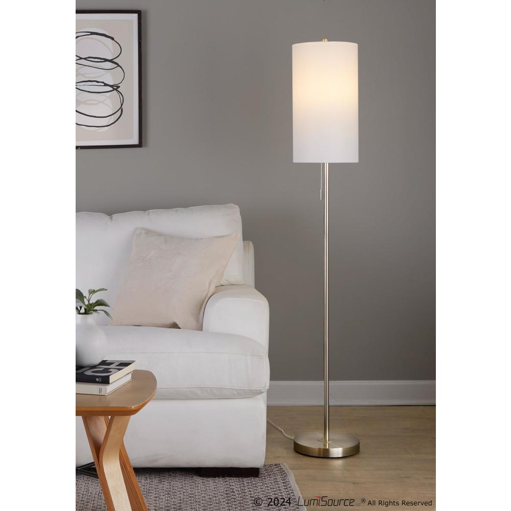 Brushed Nickel, White Linen Bounty 62" Metal Floor Lamp. Picture 4