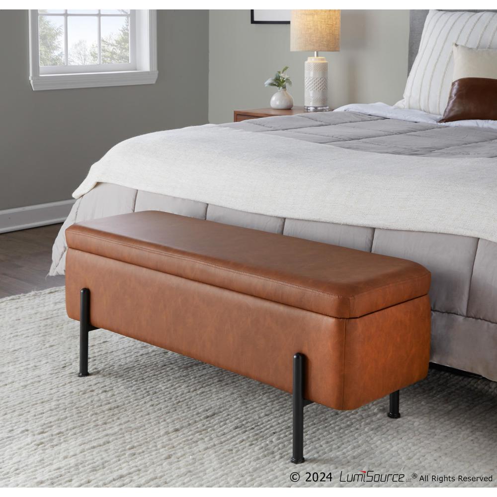 Black Steel, Camel PU Daniella Storage Bench. Picture 9
