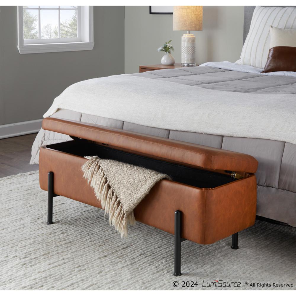 Black Steel, Camel PU Daniella Storage Bench. Picture 10