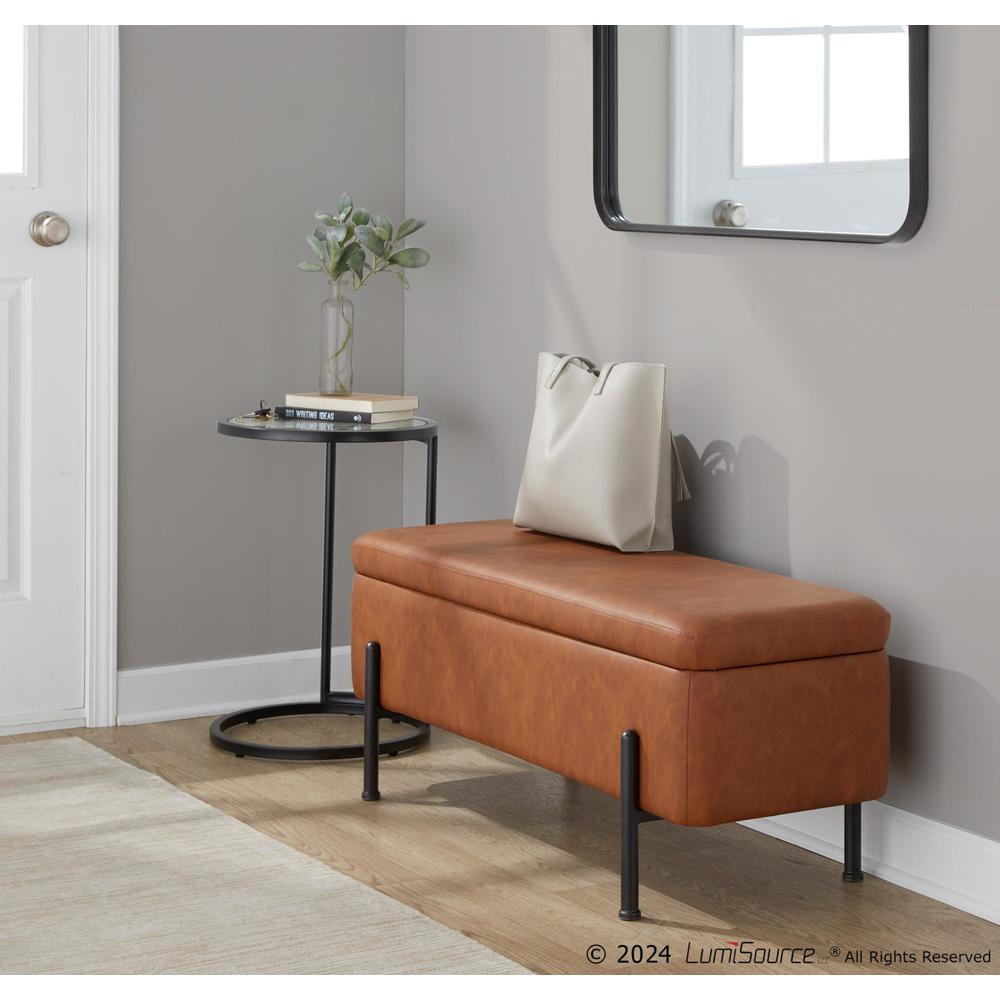 Black Steel, Camel PU Daniella Storage Bench. Picture 8