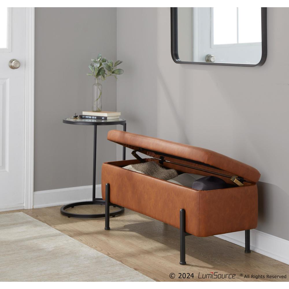 Black Steel, Camel PU Daniella Storage Bench. Picture 11