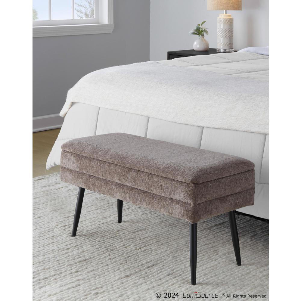 Black Metal, Brown Fabric Neapolitan Storage Bench. Picture 7