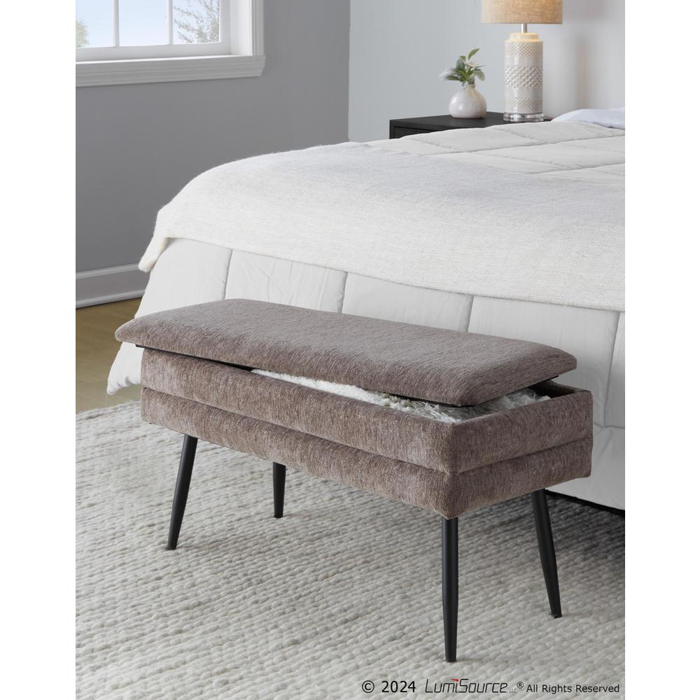 Black Metal, Brown Fabric Neapolitan Storage Bench. Picture 8