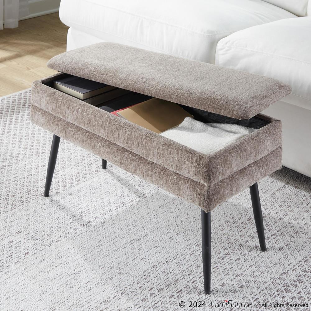 Black Metal, Brown Fabric Neapolitan Storage Bench. Picture 9