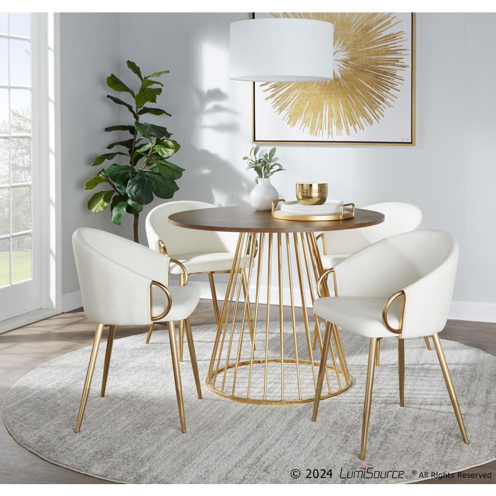 Gold Metal, Walnut Wood Canary Cosmo Dining Table. Picture 4