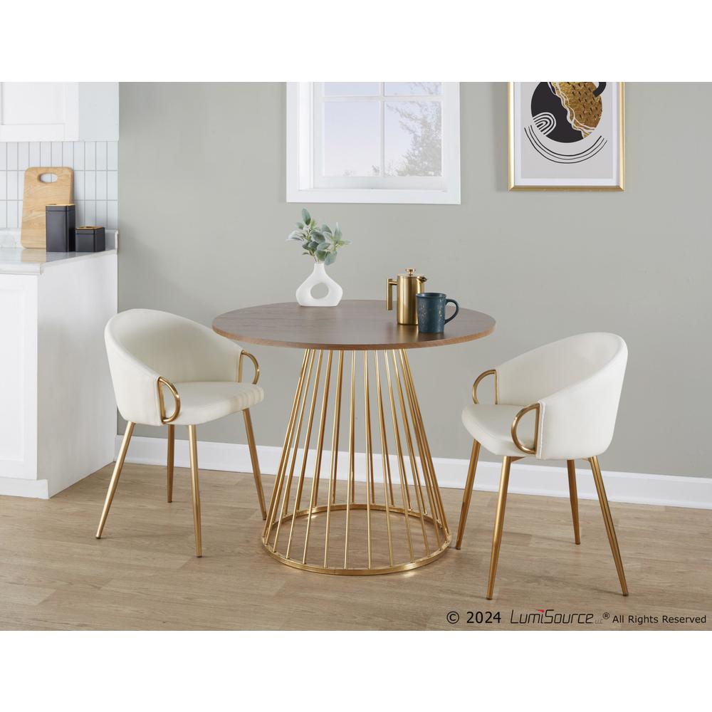 Gold Metal, Walnut Wood Canary Cosmo Dining Table. Picture 5