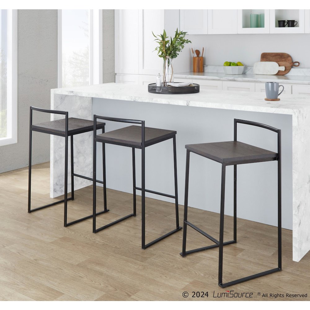 Fuji Stacker 26" Fixed-Height Counter Stool - Set of 3 in Black Metal. Picture 8