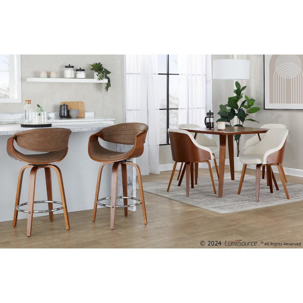 Symphony 26" Fixed-Height Counter Stool - Set of 2 in Walnut Wood. Picture 9