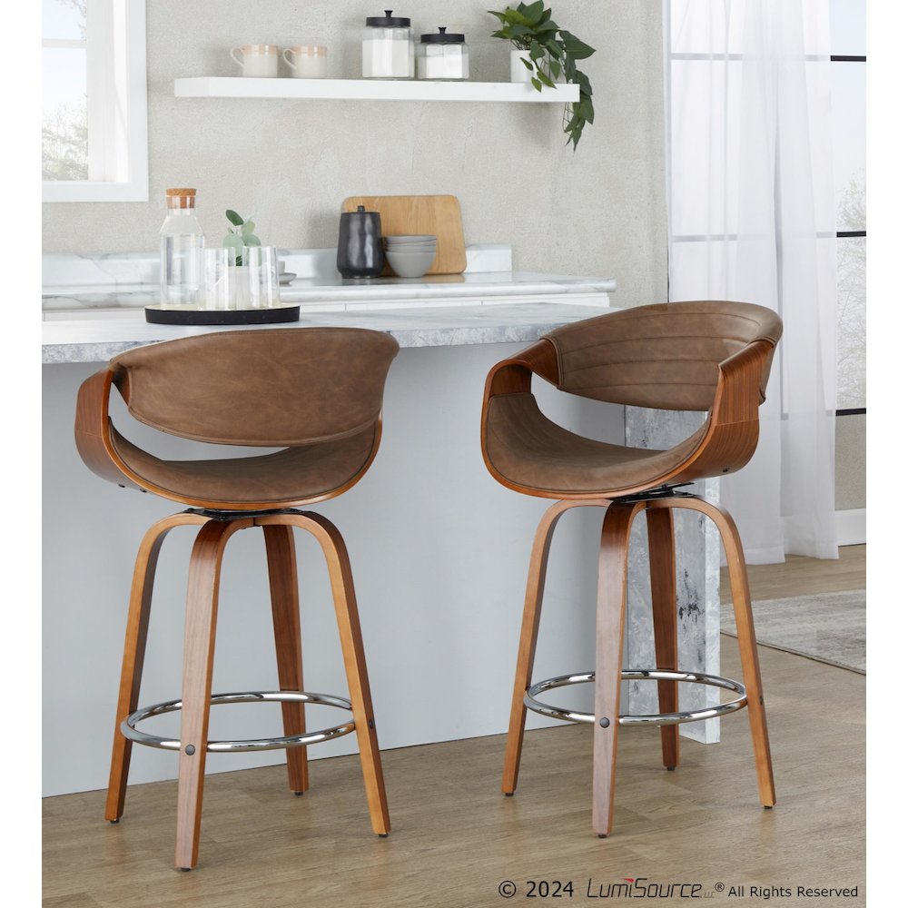 Symphony 26" Fixed-Height Counter Stool - Set of 2 in Walnut Wood. Picture 8