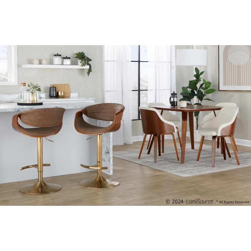 Symphony Adjustable Barstool - Set of 2 in Gold Metal. Picture 8