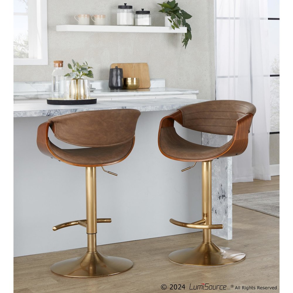 Symphony Adjustable Barstool - Set of 2 in Gold Metal. Picture 7