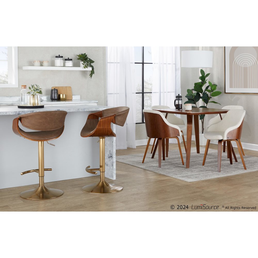 Symphony Adjustable Barstool - Set of 2 in Gold Metal. Picture 9