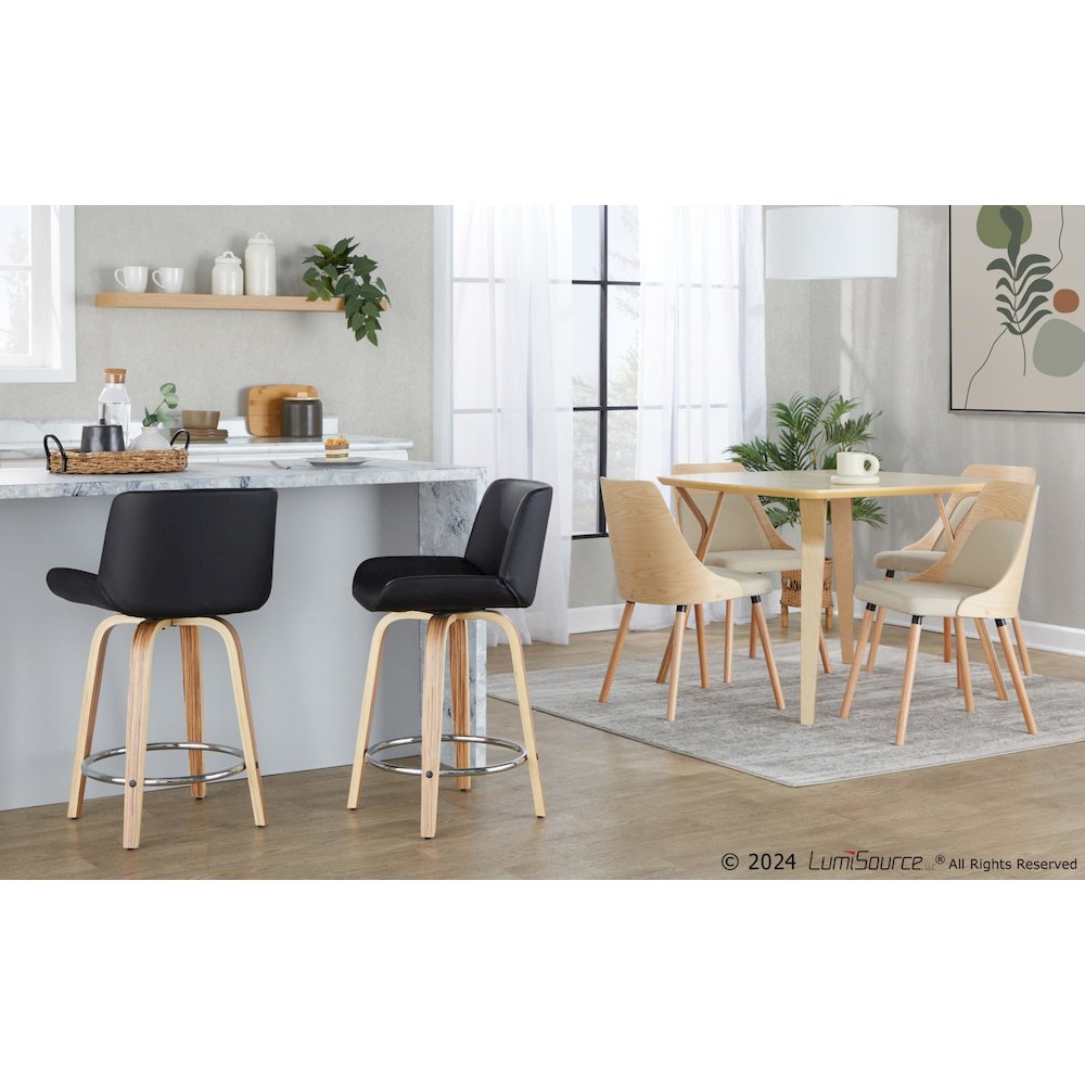 Santi 24" Fixed-Height Counter Stool - Set of 2 in Zebra Wood. Picture 7