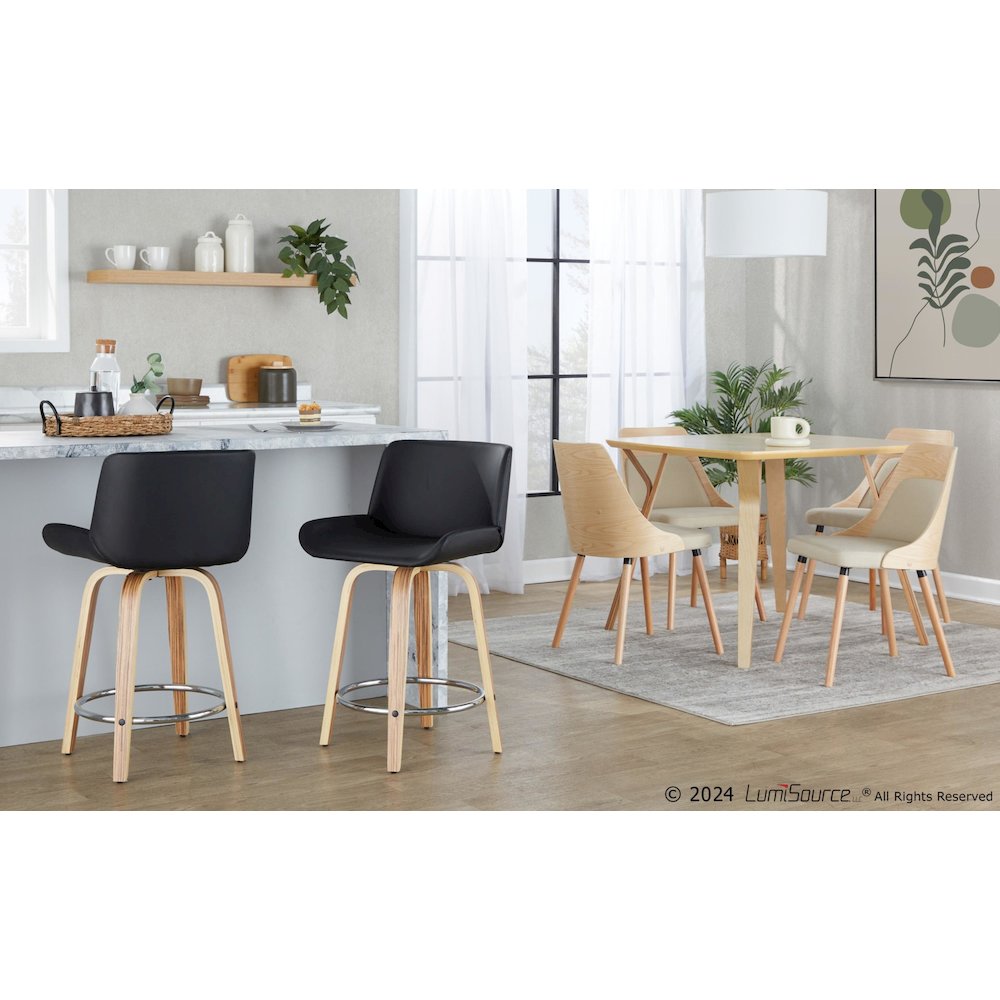 Santi 24" Fixed-Height Counter Stool - Set of 2 in Zebra Wood. Picture 8