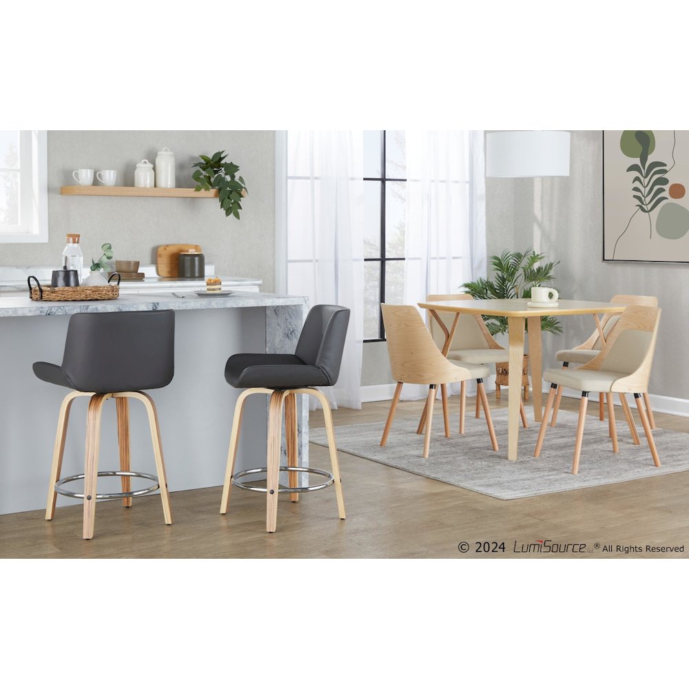 Santi 24" Fixed-Height Counter Stool - Set of 2 in Zebra Wood. Picture 7