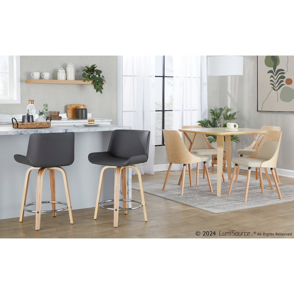 Santi 24" Fixed-Height Counter Stool - Set of 2 in Zebra Wood. Picture 8