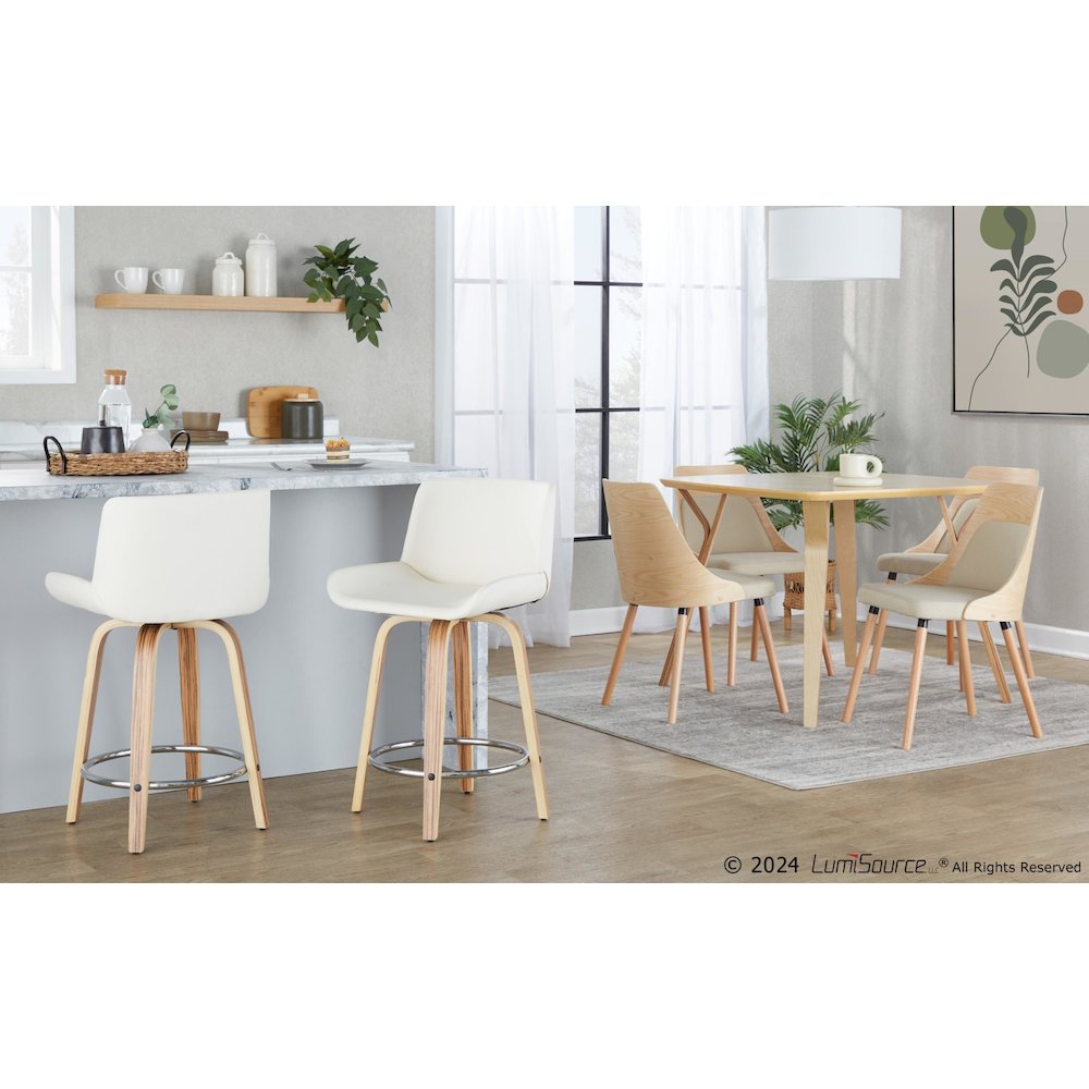 Santi 24" Fixed-Height Counter Stool - Set of 2 in Zebra Wood. Picture 8