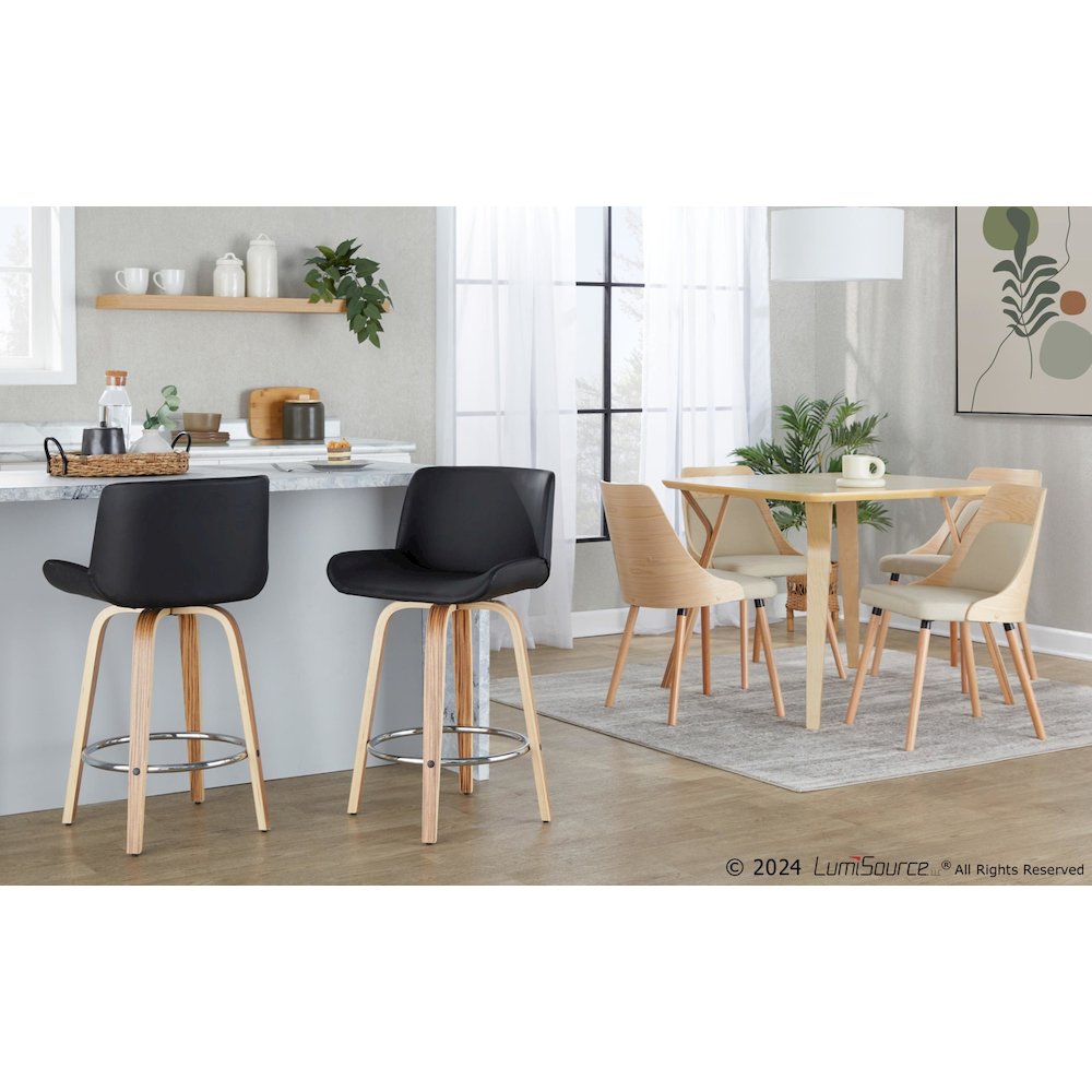 Santi 25" Fixed-Height Counter Stool - Set of 2 in Zebra Wood. Picture 8