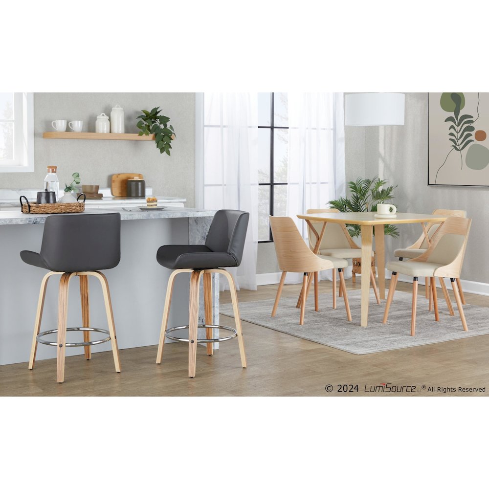 Santi 25" Fixed-Height Counter Stool - Set of 2 in Zebra Wood. Picture 7