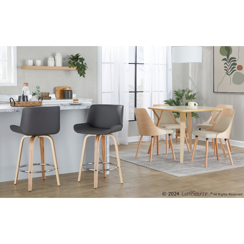 Santi 25" Fixed-Height Counter Stool - Set of 2 in Zebra Wood. Picture 8