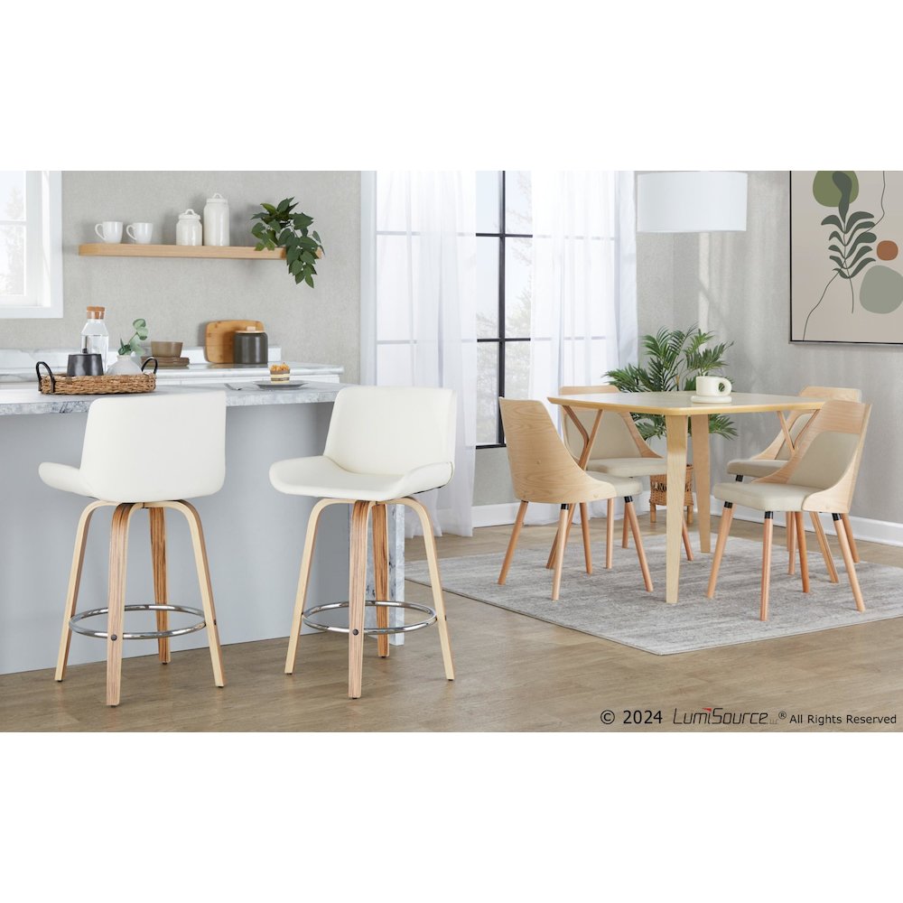 Santi 25" Fixed-Height Counter Stool - Set of 2 in Zebra Wood. Picture 8