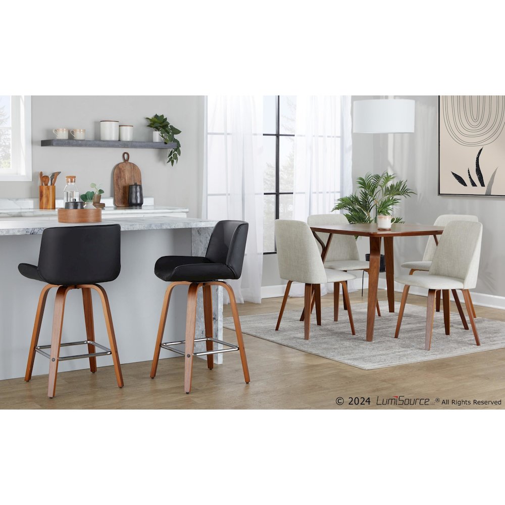Santi 25" Fixed-Height Counter Stool - Set of 2 in Walnut Wood. Picture 7