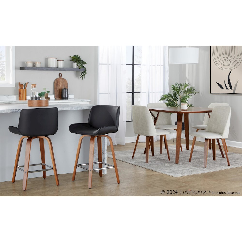 Santi 25" Fixed-Height Counter Stool - Set of 2 in Walnut Wood. Picture 8