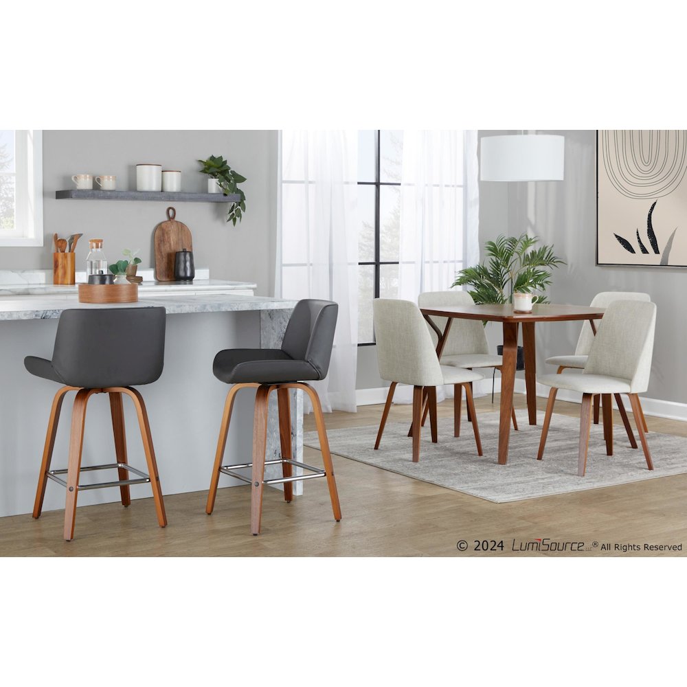 Santi 25" Fixed-Height Counter Stool - Set of 2 in Walnut Wood. Picture 7
