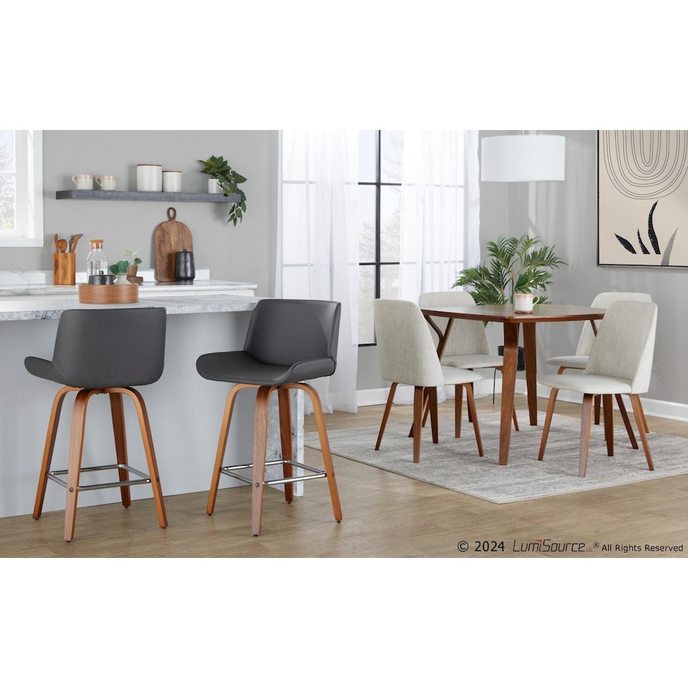 Santi 25" Fixed-Height Counter Stool - Set of 2 in Walnut Wood. Picture 8
