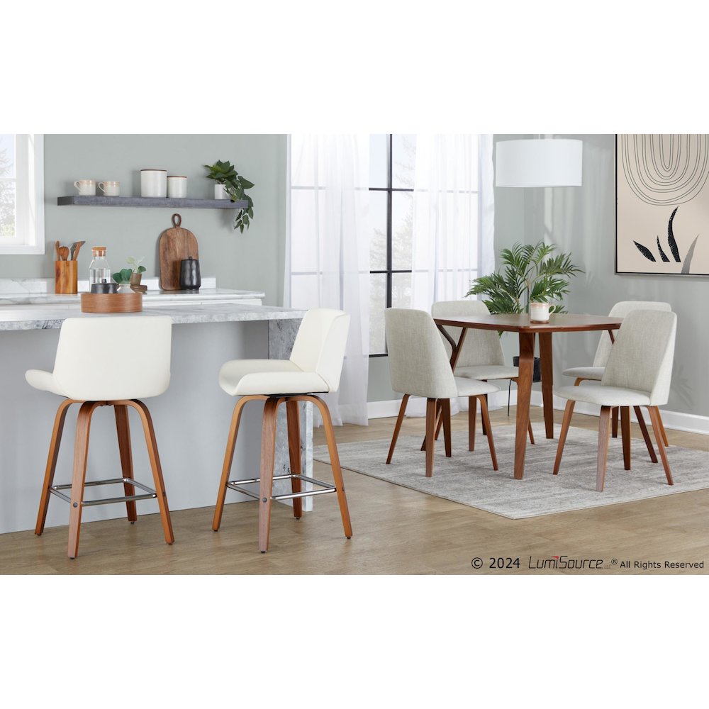 Santi 25" Fixed-Height Counter Stool - Set of 2 in Walnut Wood. Picture 7