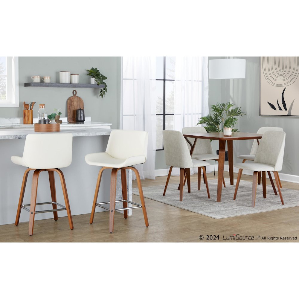 Santi 25" Fixed-Height Counter Stool - Set of 2 in Walnut Wood. Picture 8