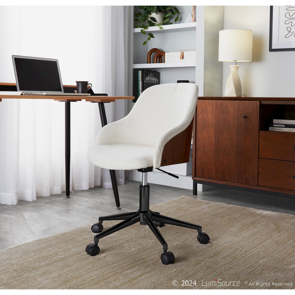 Bacci Office Chair in Black Metal, Walnut Wood, Cream Fabric color. Picture 6