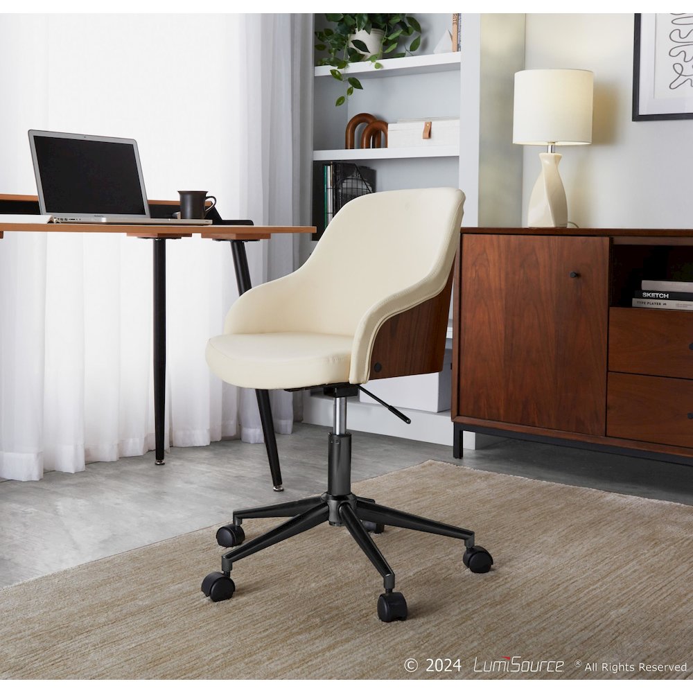 Bacci Office Chair in Black Metal, Walnut Wood, Cream PU color. Picture 6