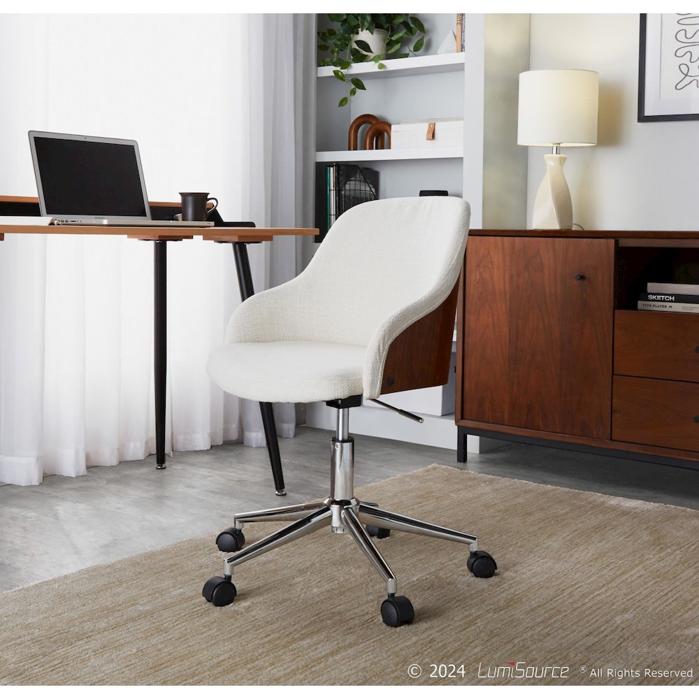 Bacci Office Chair in Chrome Metal, Walnut Wood, Cream Fabric color. Picture 6