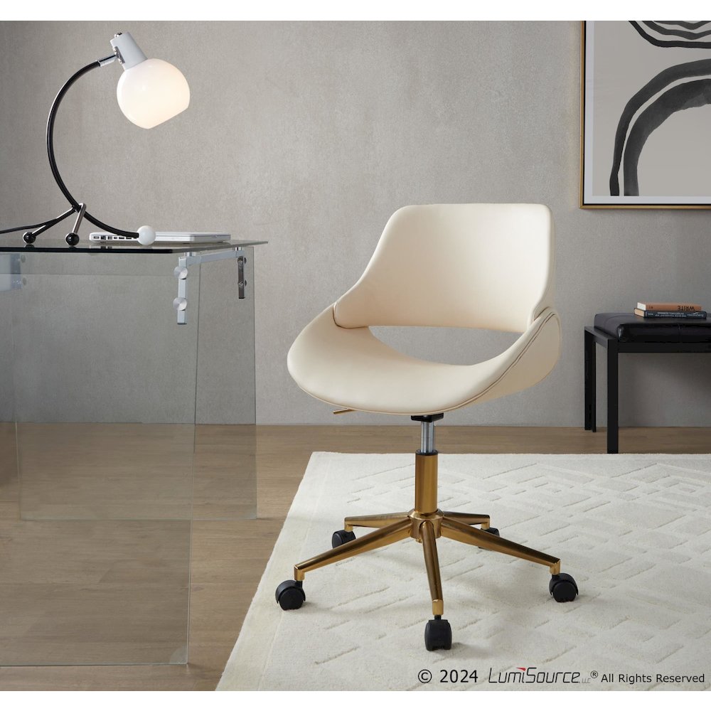 Fabrico Office Chair in Gold Metal, Cream PU color. Picture 6