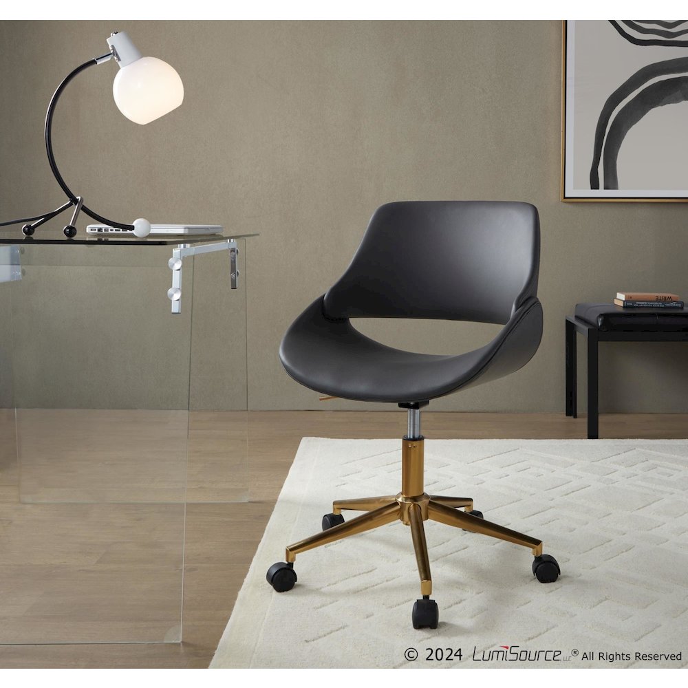 Fabrico Office Chair in Gold Metal, Grey PU color. Picture 6