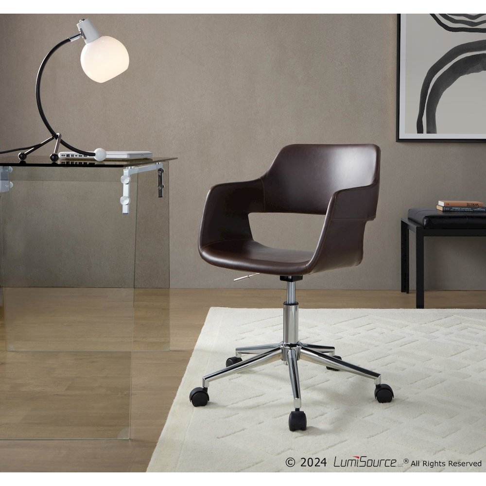 Margarite Task Chair in Chrome Metal, Espresso PU color. Picture 7
