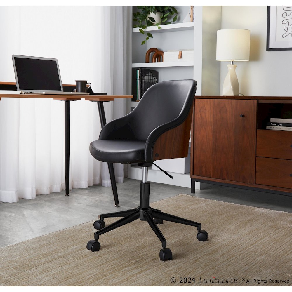 Bacci Office Chair in Black Metal, Walnut Wood, Black PU color. Picture 6