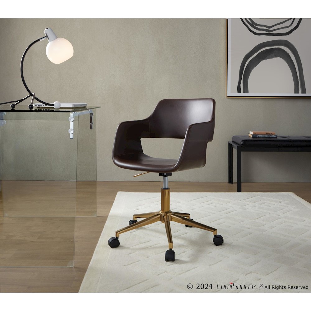 Margarite Task Chair in Gold Metal, Espresso PU color. Picture 7