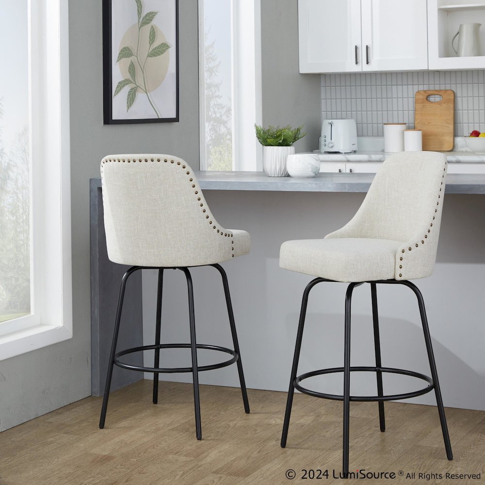 Studded Marcel 27" Fixed-Height Counter Stool - Set of  2. Picture 8