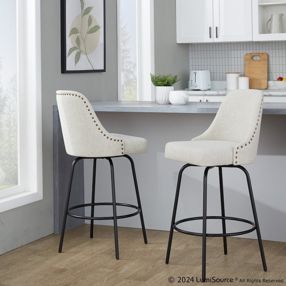 Studded Marcel 27" Fixed-Height Counter Stool - Set of  2. Picture 9