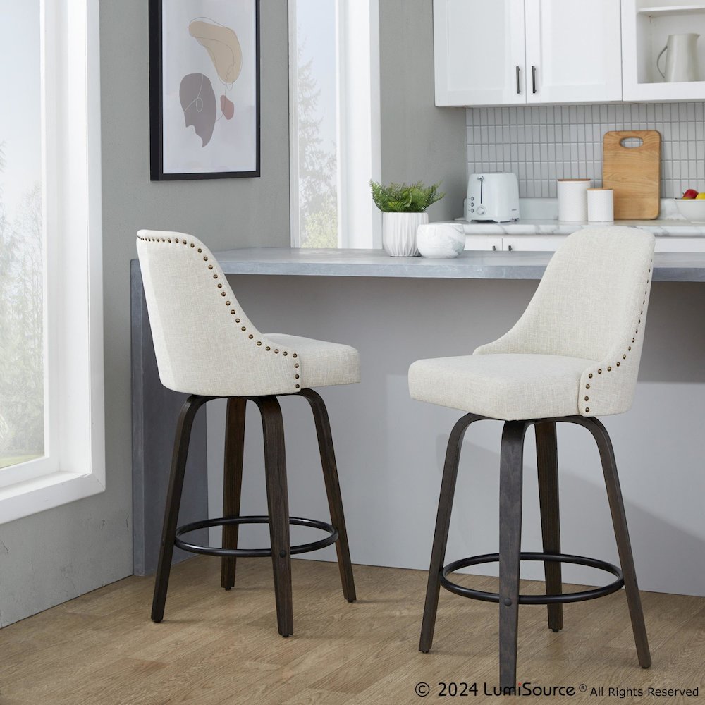 Studded Marcel 27" Fixed-Height Counter Stool - Set of  2. Picture 10