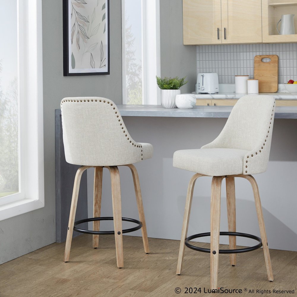 Studded Marcel 27" Fixed-Height Counter Stool - Set of  2. Picture 8