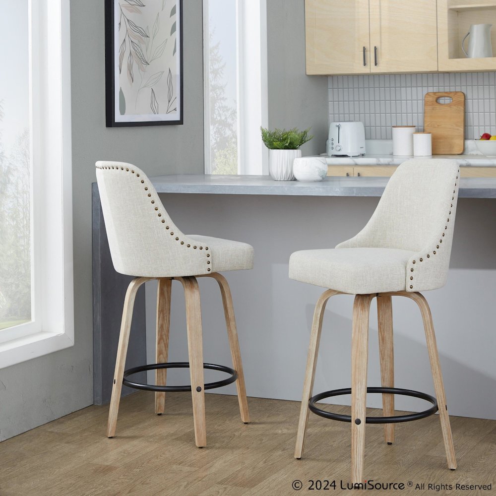 Studded Marcel 27" Fixed-Height Counter Stool - Set of  2. Picture 9