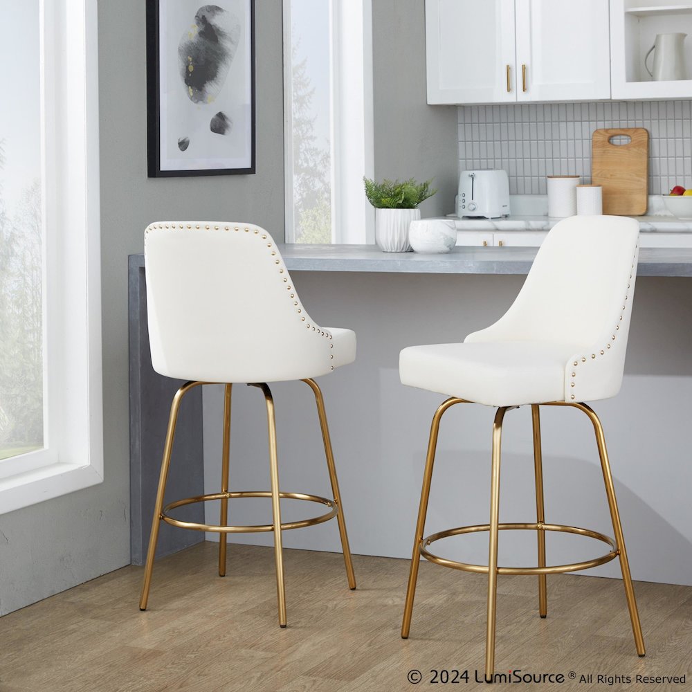 Studded Marcel 27" Fixed-Height Counter Stool - Set of  2. Picture 8