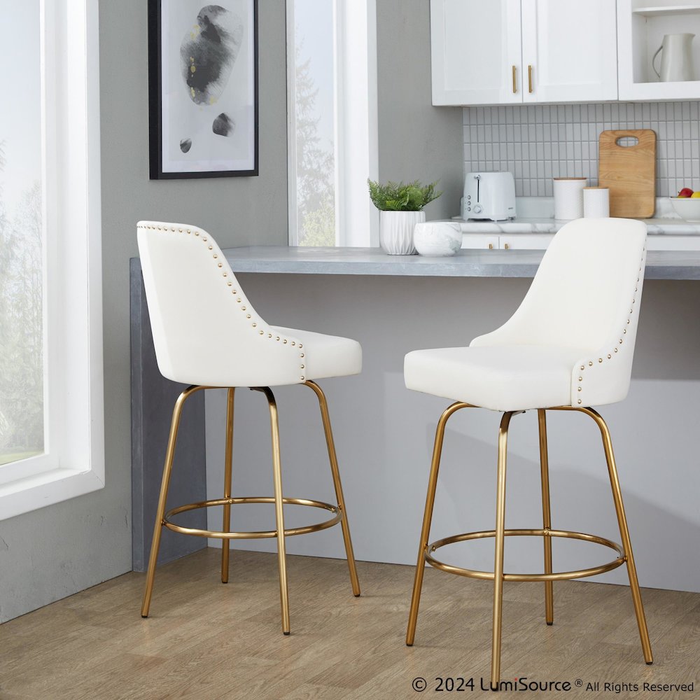 Studded Marcel 27" Fixed-Height Counter Stool - Set of  2. Picture 9