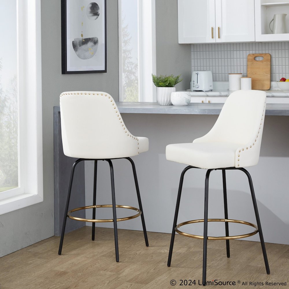 Studded Marcel 27" Fixed-Height Counter Stool - Set of 2. Picture 8
